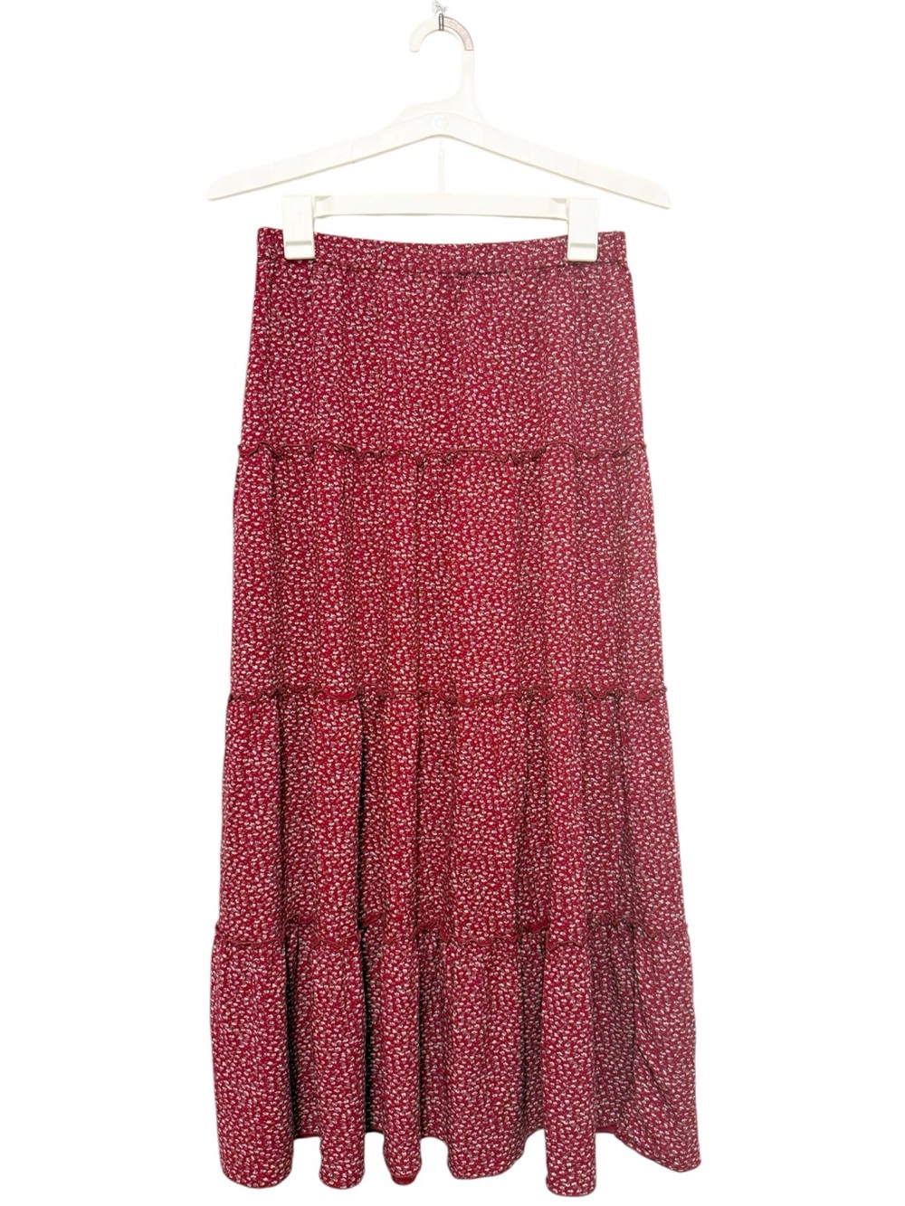 John Galt Brandy Melville Izzy Red Floral Tiered Maxi Skirt Boho Prairie Small